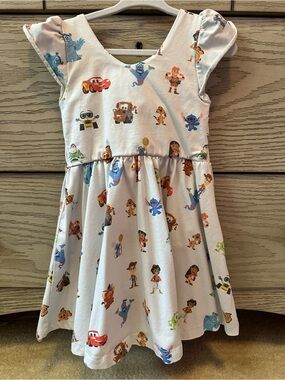 Disney Pixar 100 Year- White Multicolor Character Print Cap Sleeve Dress